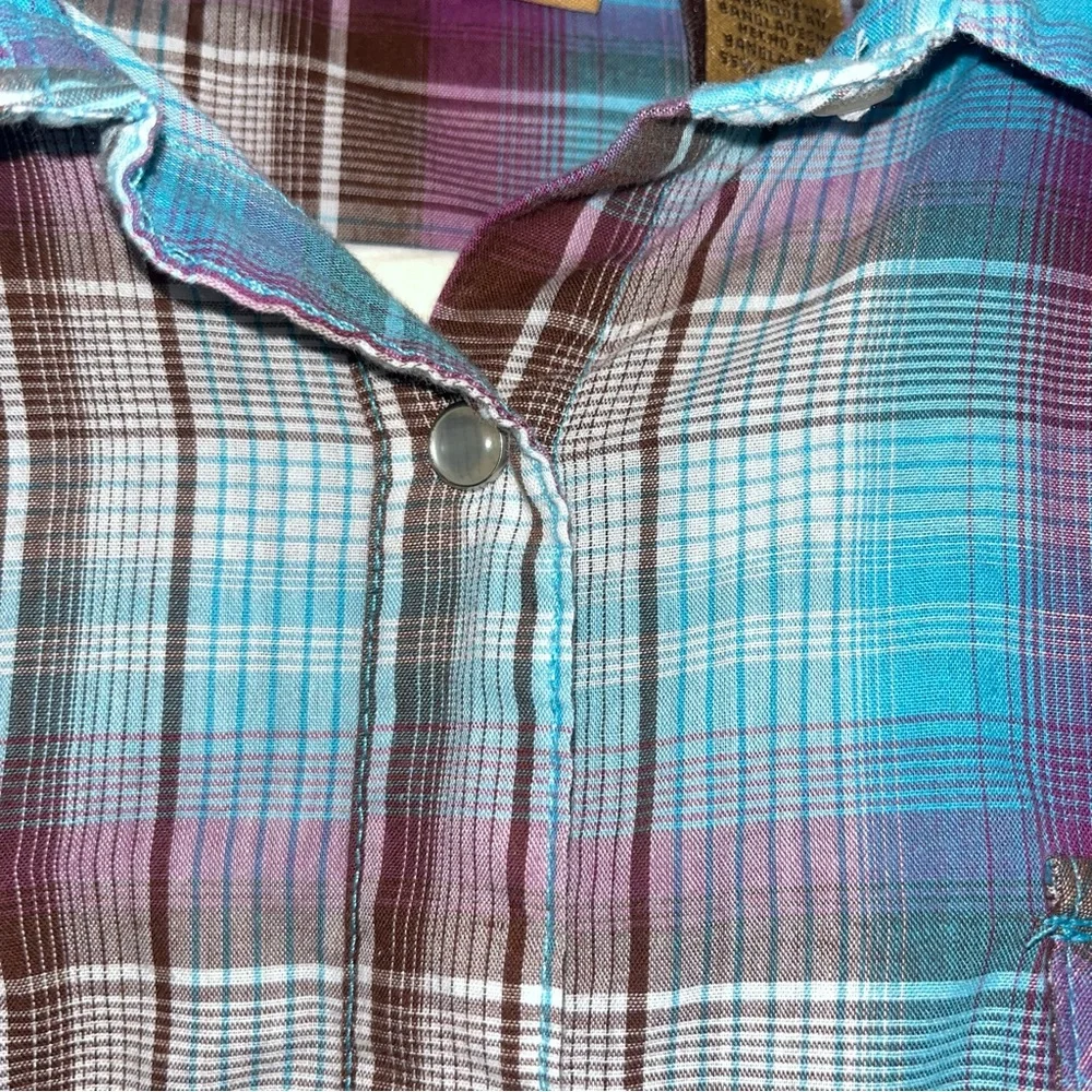 Wrangler Vintage Western Plaid Shirt in Blue and Purple with Pearl Buttons